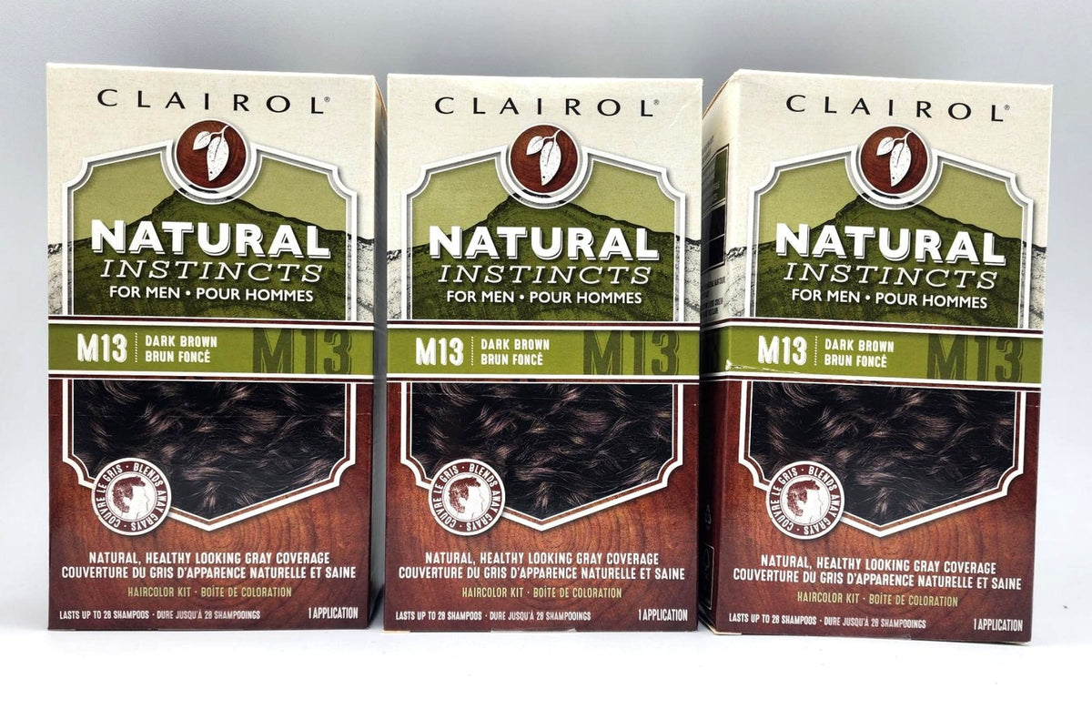 Men's Hair Color Dye Kit Dark Brown M13, Natural Instincts, 3 Pack