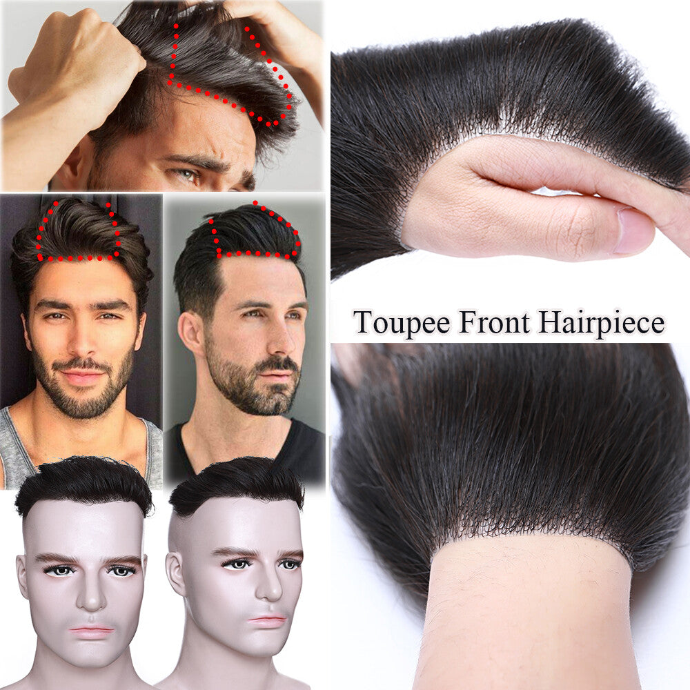 Men's Human Hair Toupee with Skin Front & Mono Base - Natural Look, Reusable, Customizable Size
