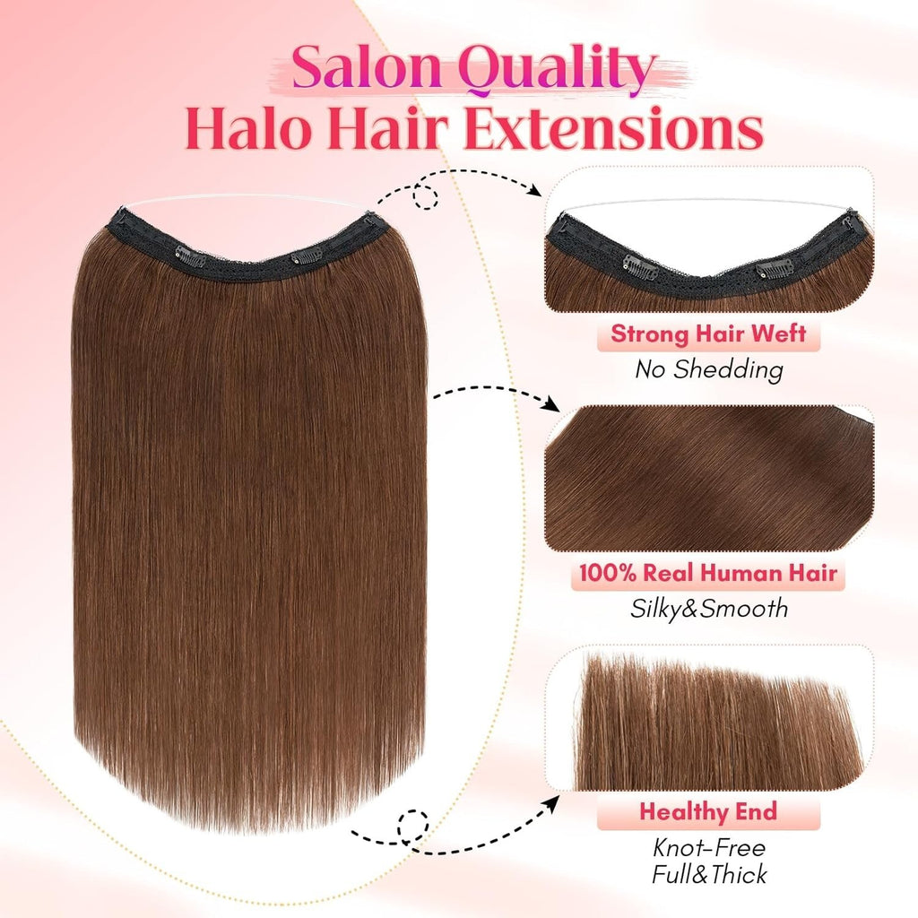 Halo Invisible Wire Hair Extensions - 100% Remy Human Hair, 11 Inch Medium Brown