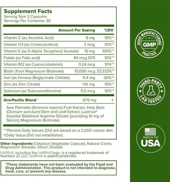 Hair Growth Support Capsules for Women - Thicker, Fuller Hair, 60 Count