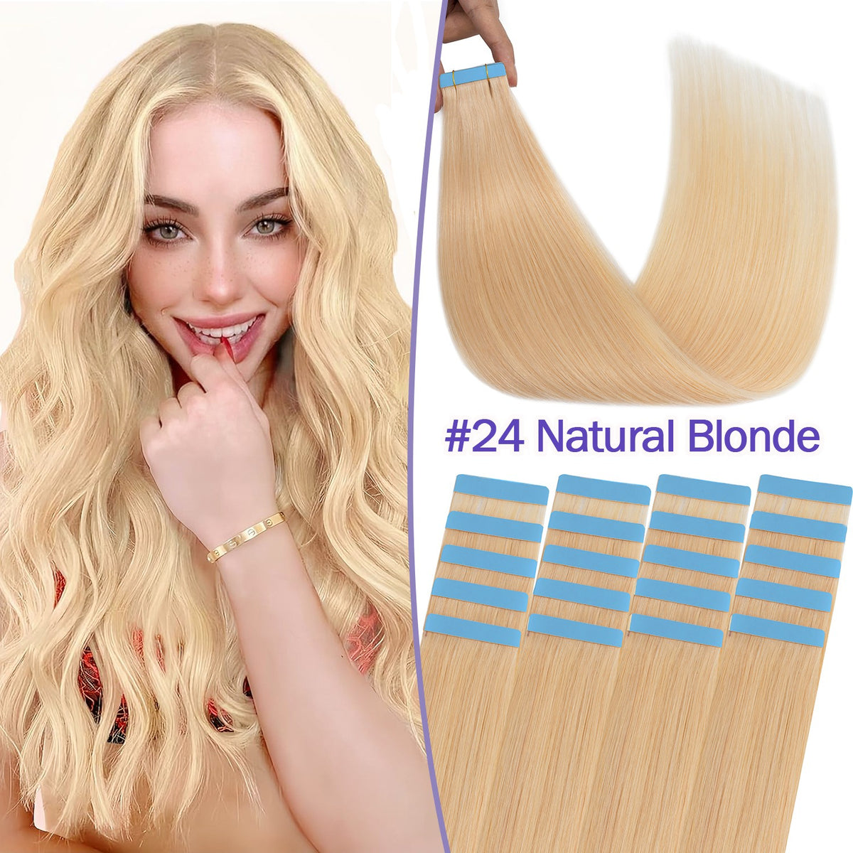 Tape-In 100% Remy Human Hair Extensions Full Head Balayage Ombre