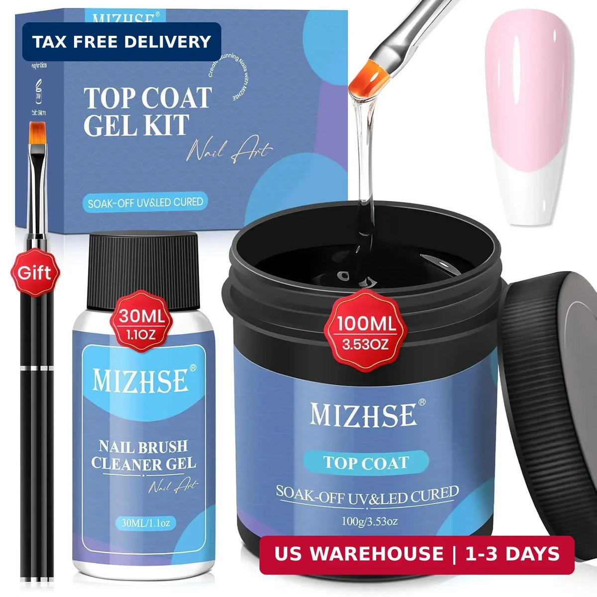 100ml No Wipe Gel Top Coat for Nails - High Gloss Long Lasting Shine