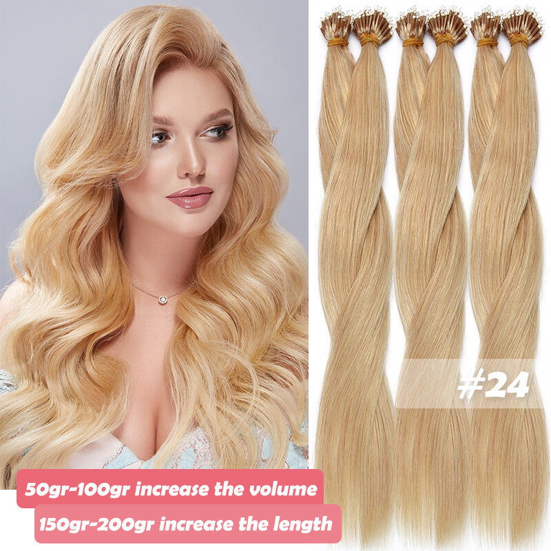 150PCS Thick Remy Human Hair Extensions Nano Ring Micro Loop Beads Link