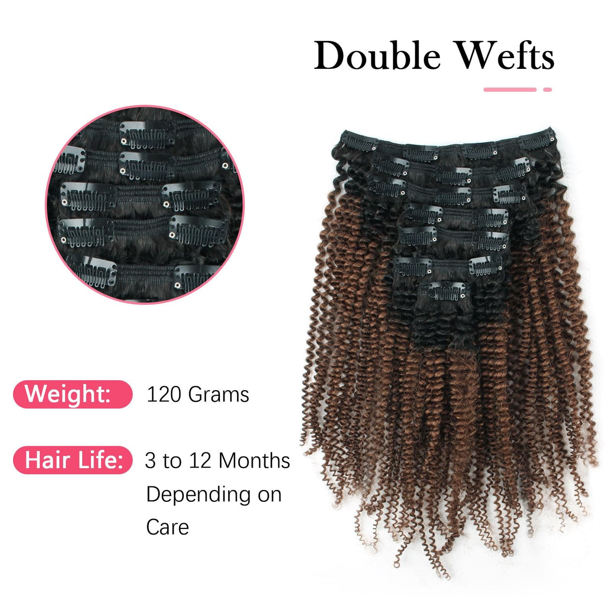 Afro Curly Clip-In Human Hair Extensions 12 Inch 7 Pieces for 4B 4C Hair