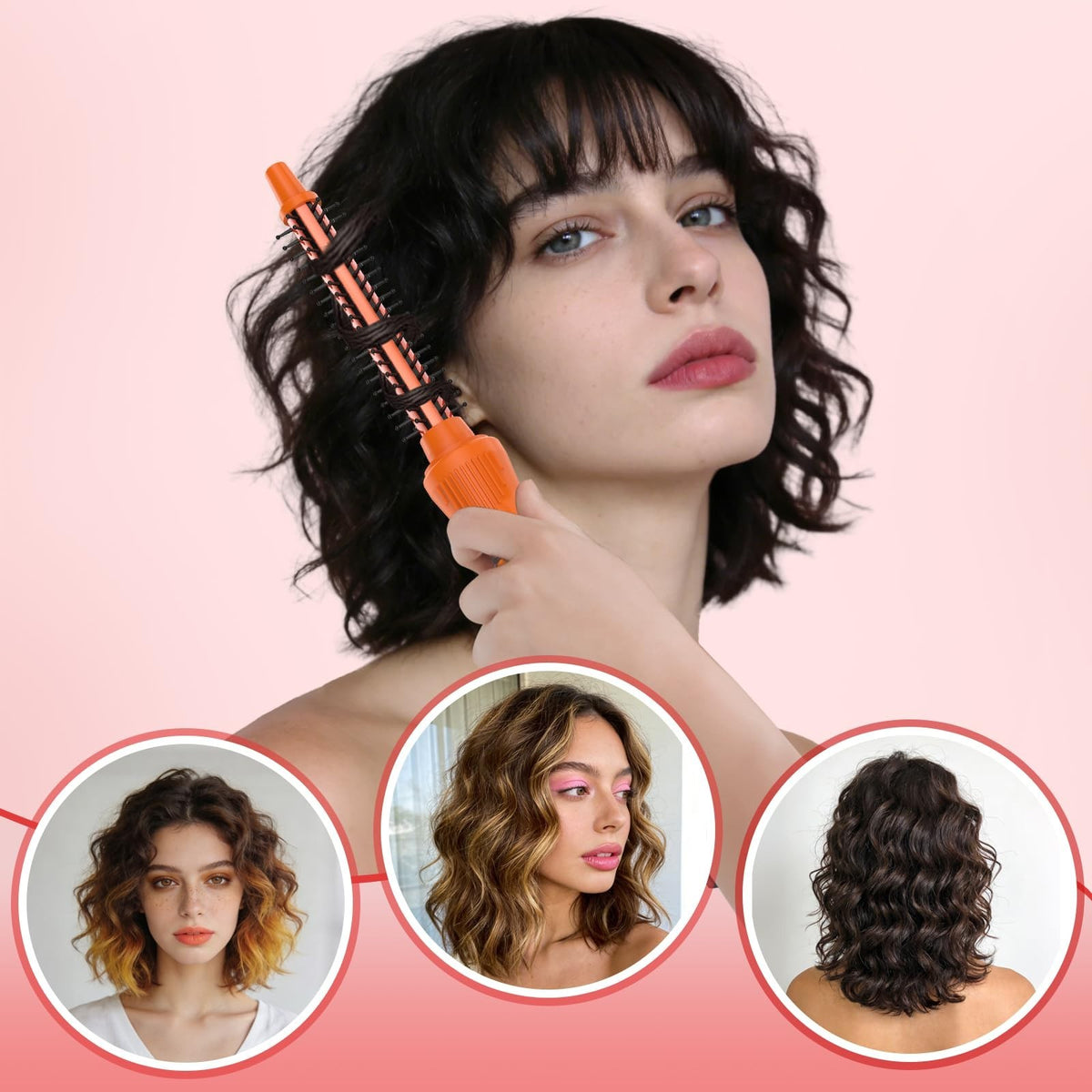 1/2 Inch Ceramic Curling Iron Brush for Short Hair Styling, Heat Settings