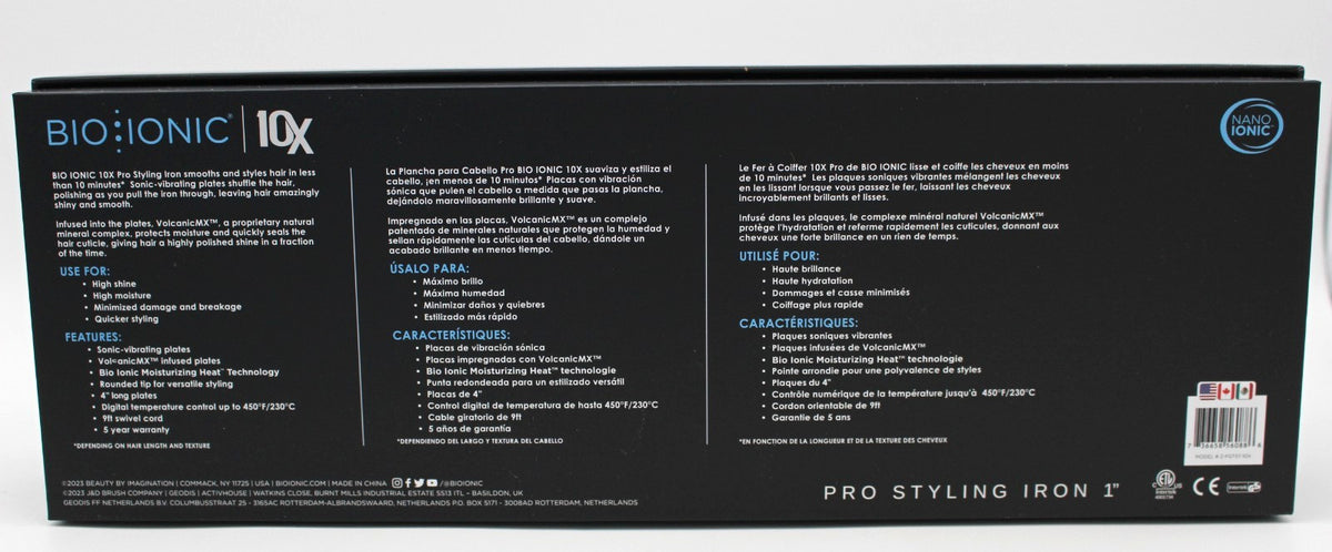 Bio Ionic 10X Pro Flat Iron 1-Inch Vibrating Plates Hair Styling Tool