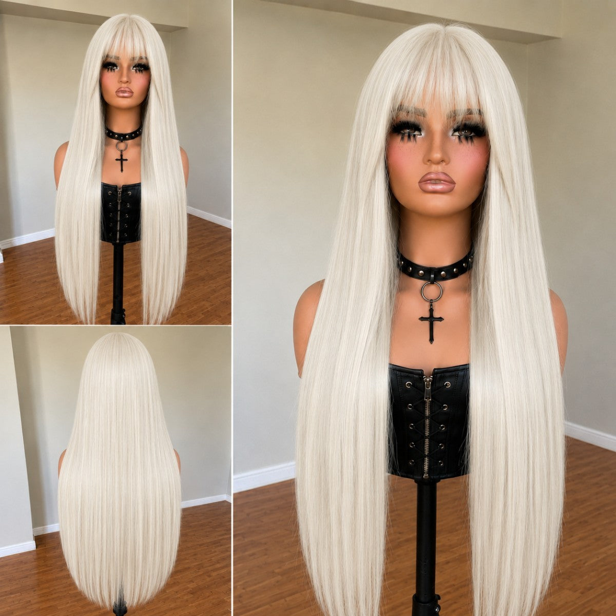 Long Straight Heat-Resistant Synthetic Wig with Bangs - Platinum Blonde Cosplay Hair