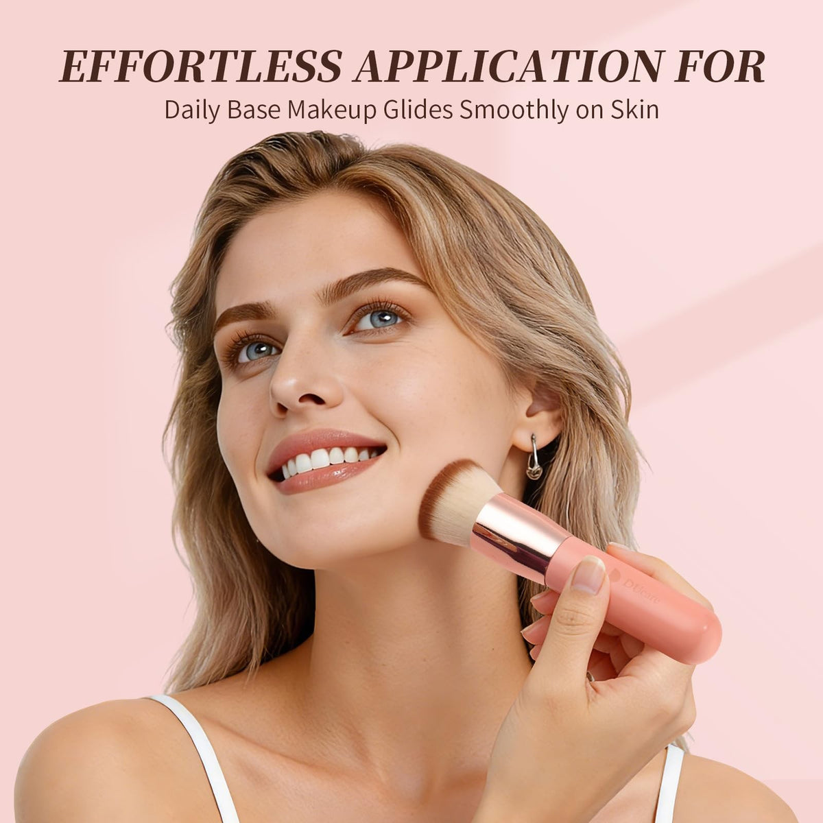 Flat Top Foundation Brush for Liquid Makeup - Dense Synthetic, Pink