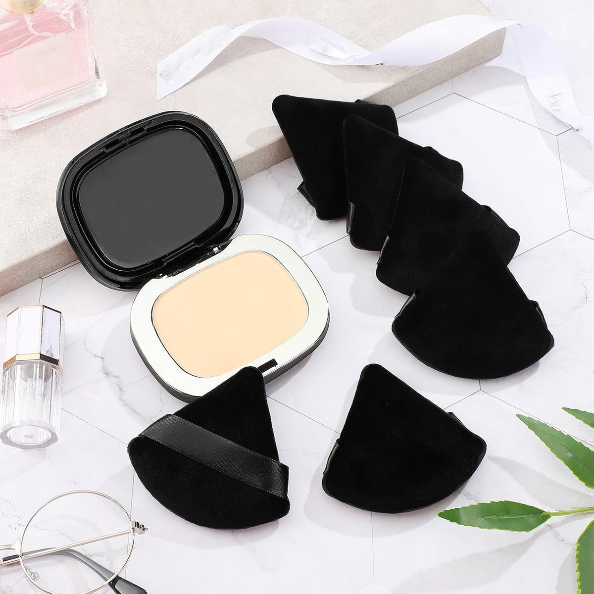 48 Pcs Triangle Velour Makeup Powder Puffs - Black