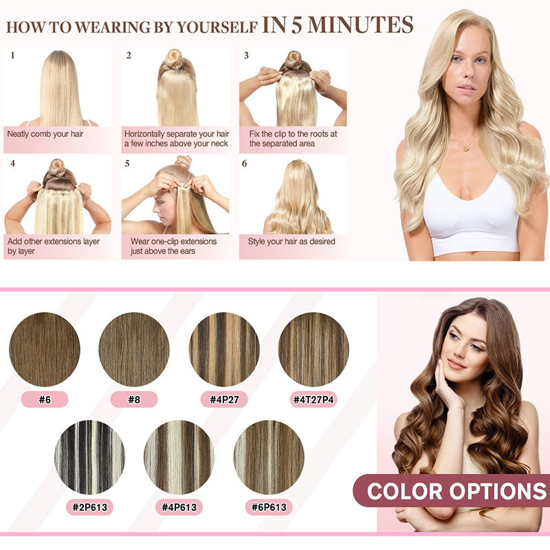 Clip-In Hair Extensions Full Head Set - Remy Human Hair Balayage 8 Pieces