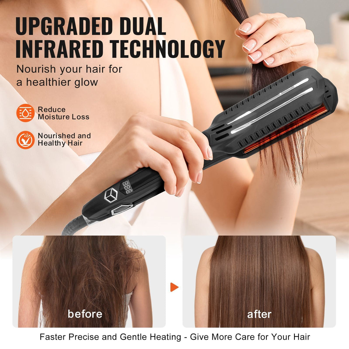Titanium Flat Iron Hair Straightener 1.5 Inch Dual Infrared Professional Styling Tool