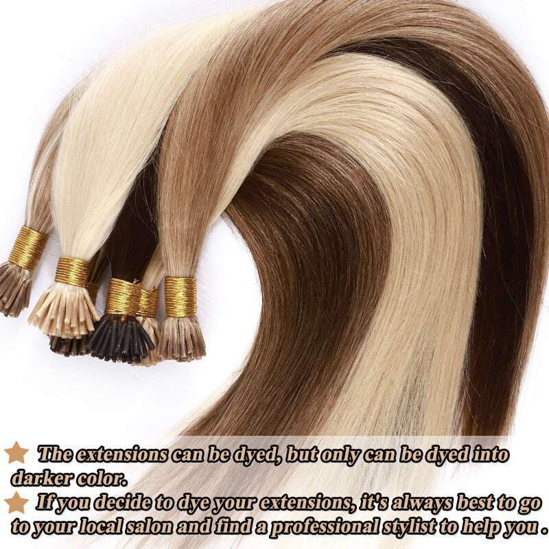 Remy Human Hair Extensions I-Tip Stick Tips Balayage & Solid Colors