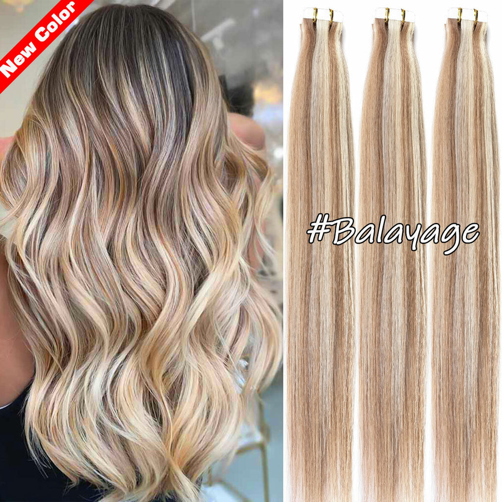 Russian Tape-In Human Hair Extensions - Thick Remy Hair, Multiple Colors & Lengths