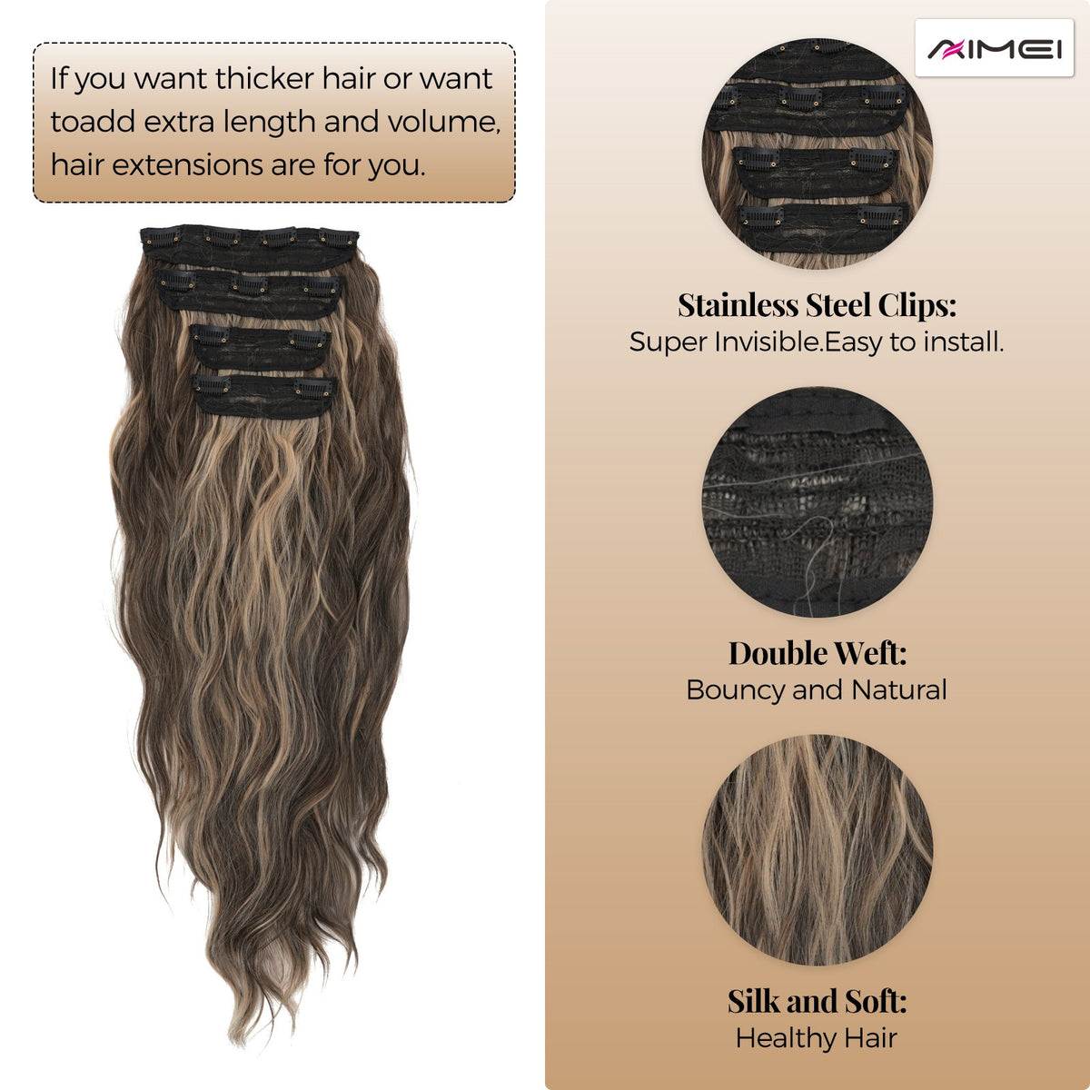 Clip in Hair Extensions 4 Pack 20 Inch Curly Synthetic Wavy Hair Pieces