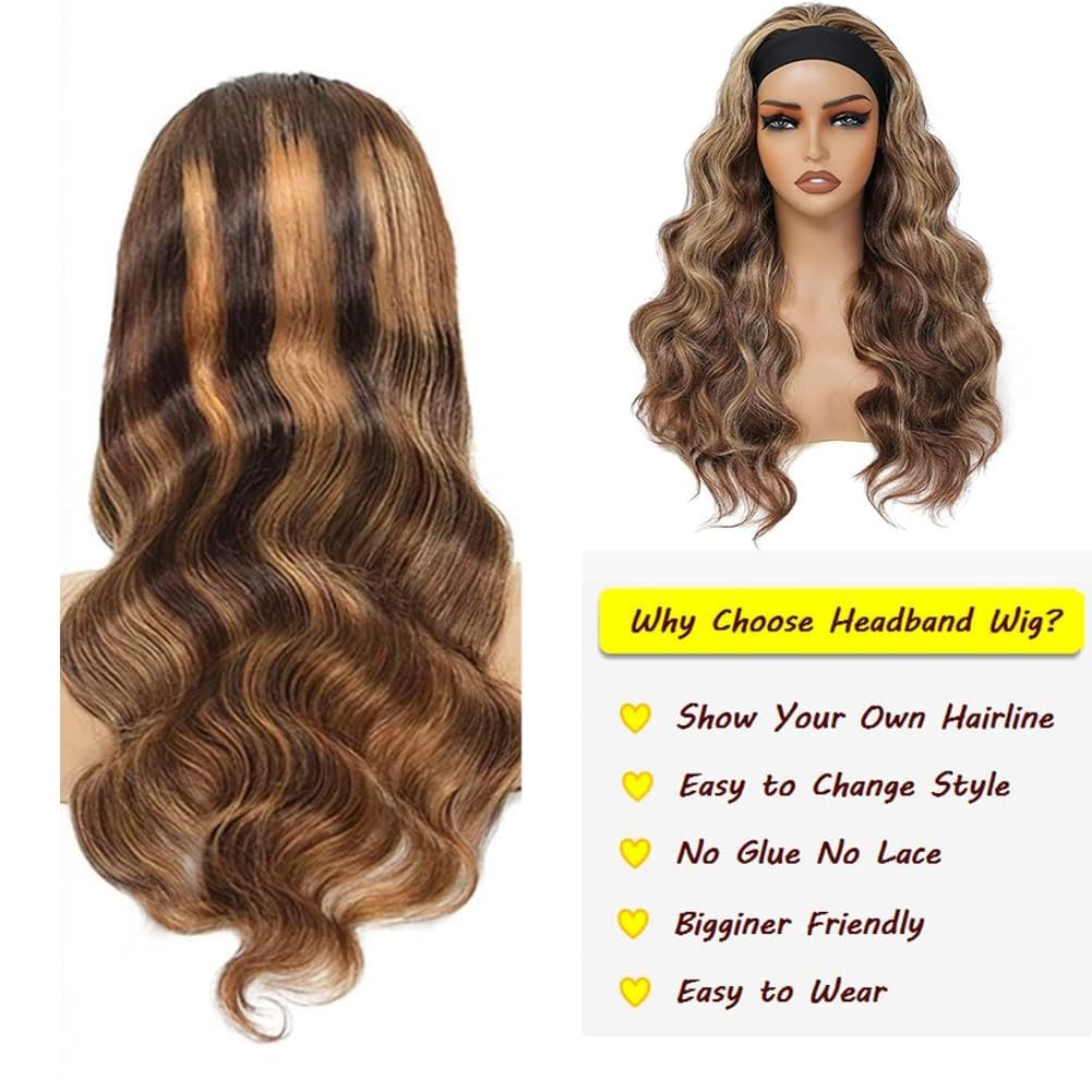 14-Inch Body Wave Headband Wig - Glueless Brazilian Virgin Hair, 150% Density