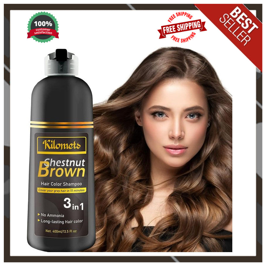 Chestnut Brown Hair Color Shampoo 3 in 1 - Grey Coverage, Ammonia-Free, 400ml