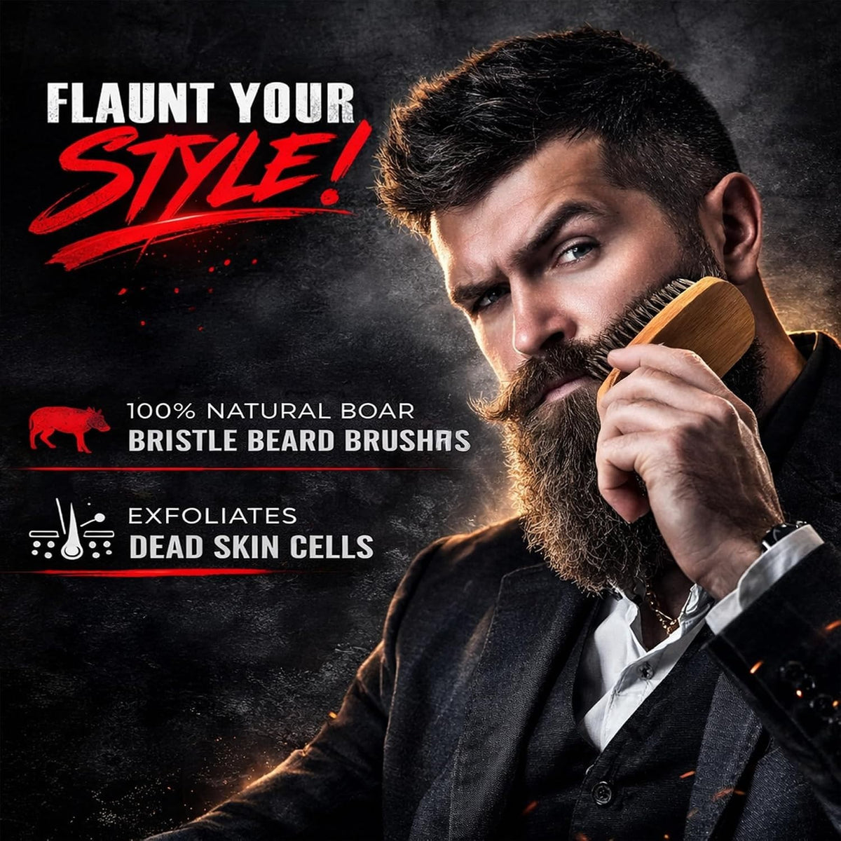Professional Beard Straightening Kit with Bamboo Tools & Scissors