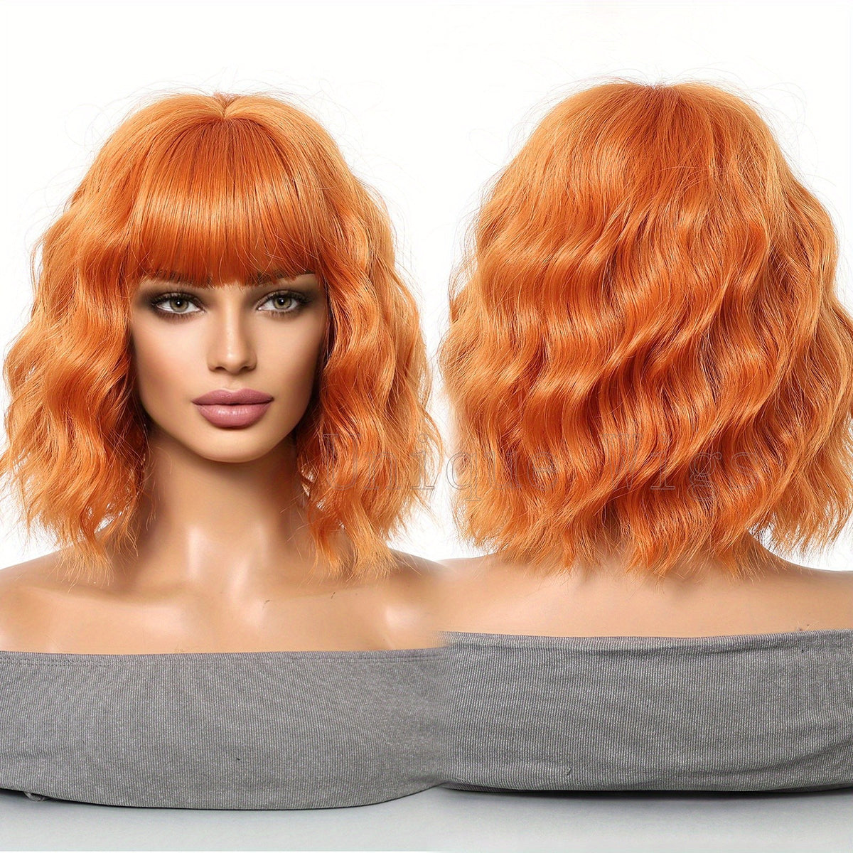 14in Colorful Short Wavy Bob Wig with Bangs Synthetic Hair for Cosplay & Fashion