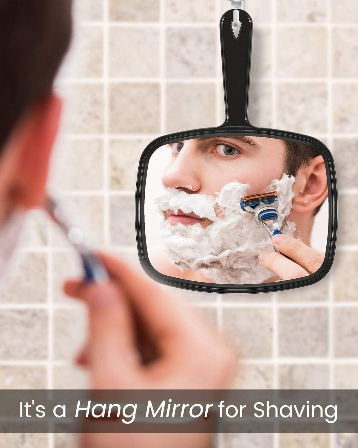 10.3-Inch Hand Mirror for Makeup and Hair Styling - Black