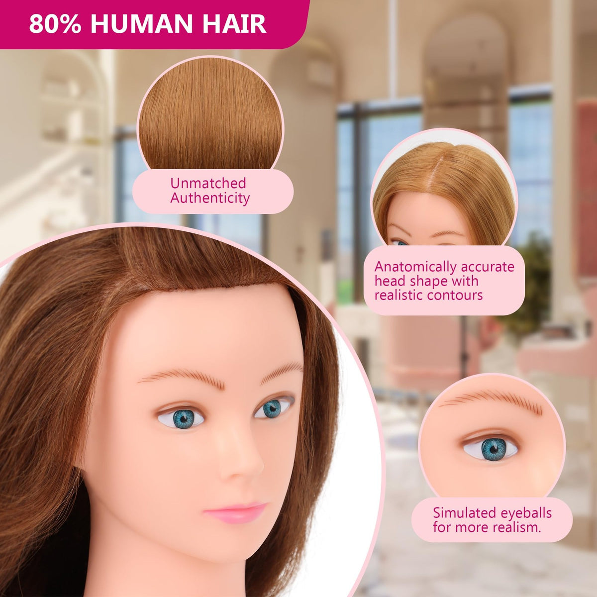 Human Hair Mannequin Head for Cosmetology & Hair Styling - 26-28 Inches, Brown/Blonde