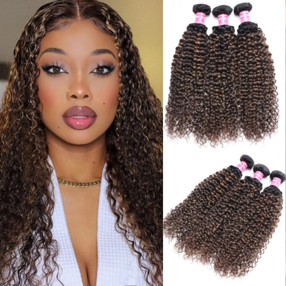 Unice Malaysian Balayage Brown Curly Hair Extensions 3 Bundles Human Hair Weaves