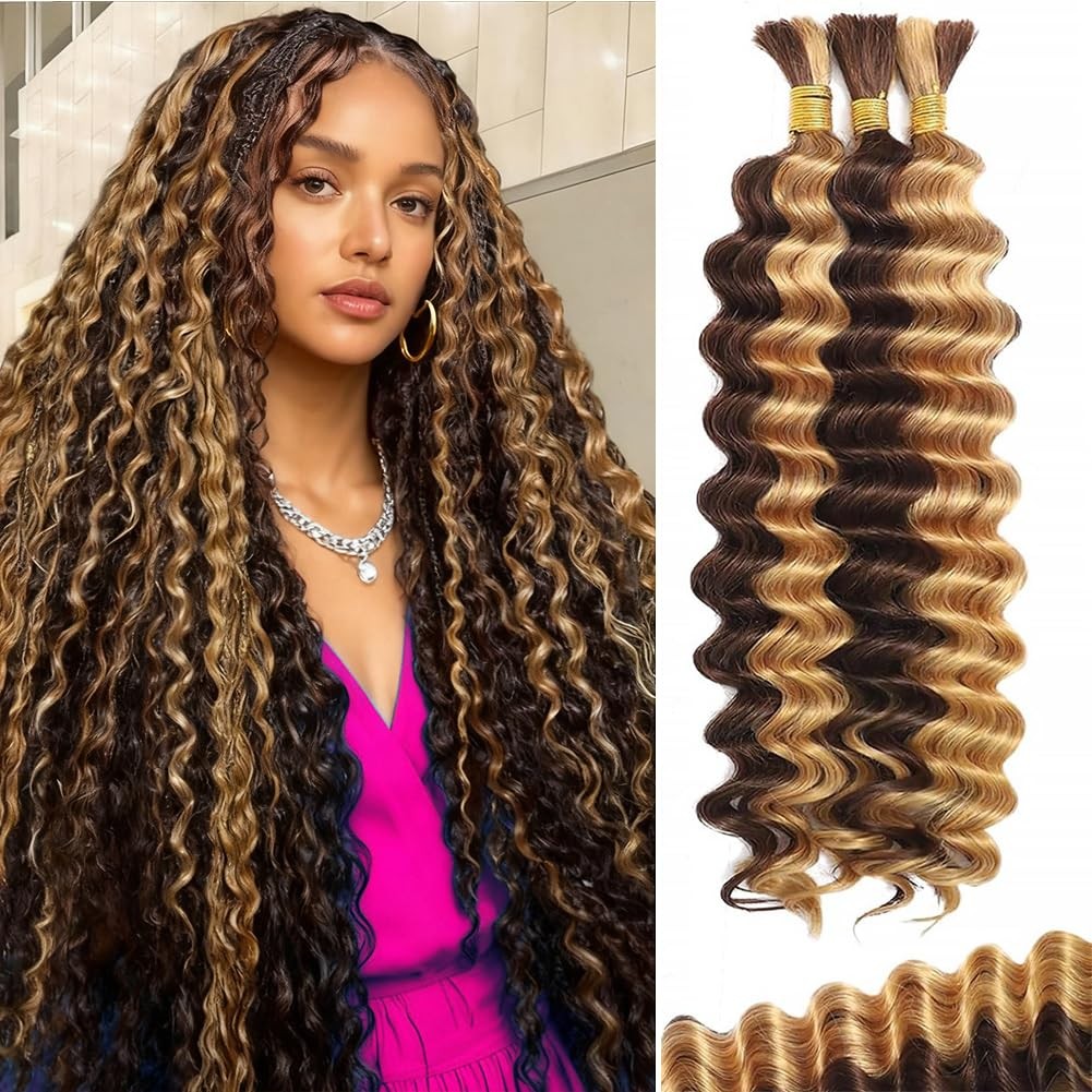 Human Braiding Hair 3 Bundles 22 Inch Curly Deep Wave Ombre 4/27