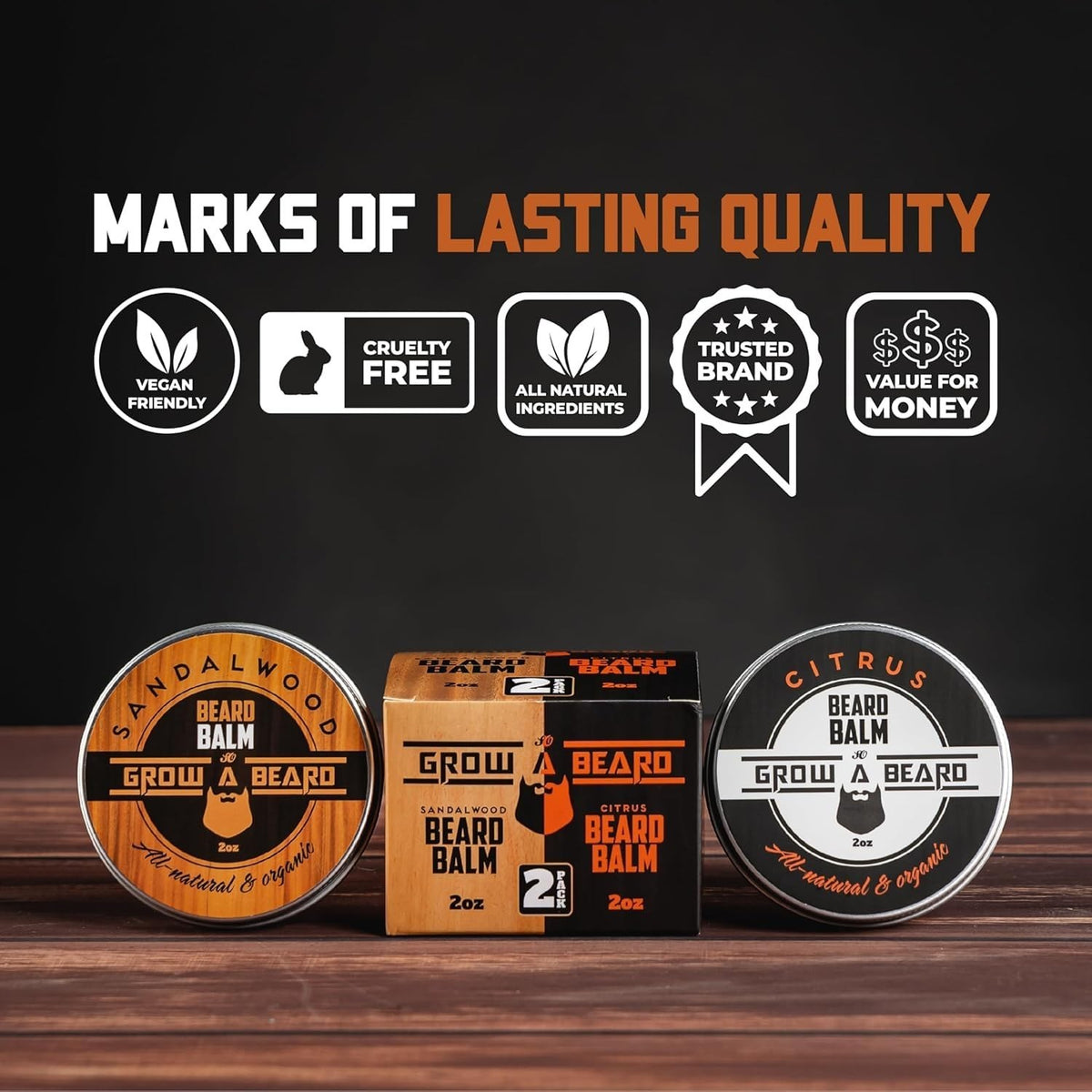 Beard Balm Pack of 2 - Sandalwood & Citrus Scent, 2oz Styling Cream