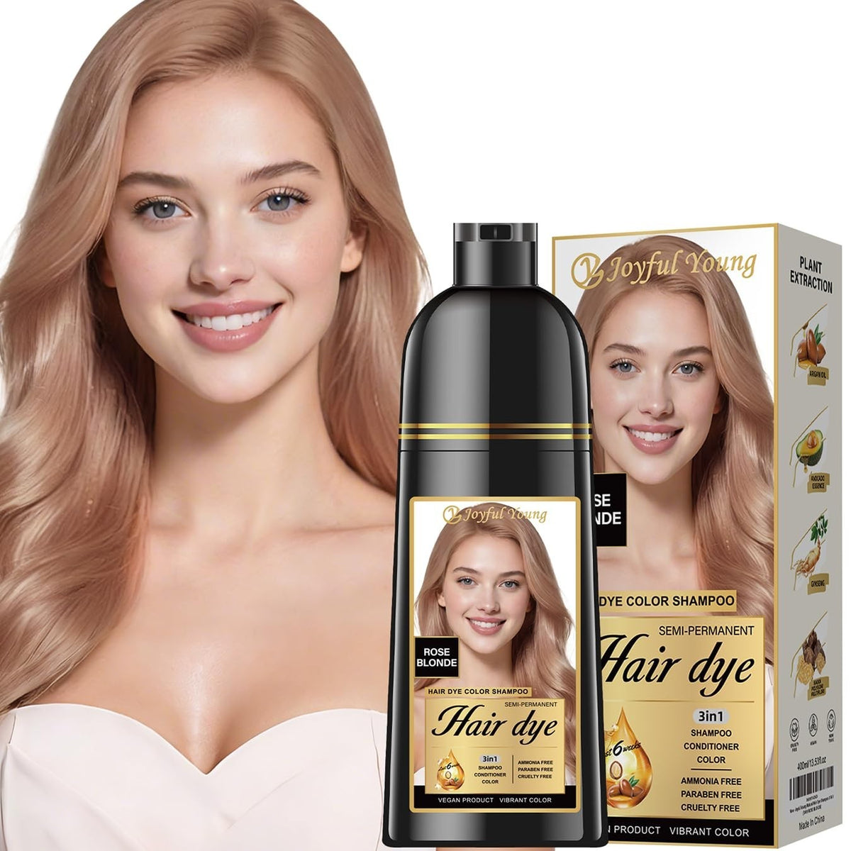 Natural Hair Color Shampoo with Argan Oil - Rose Blonde, 400ML