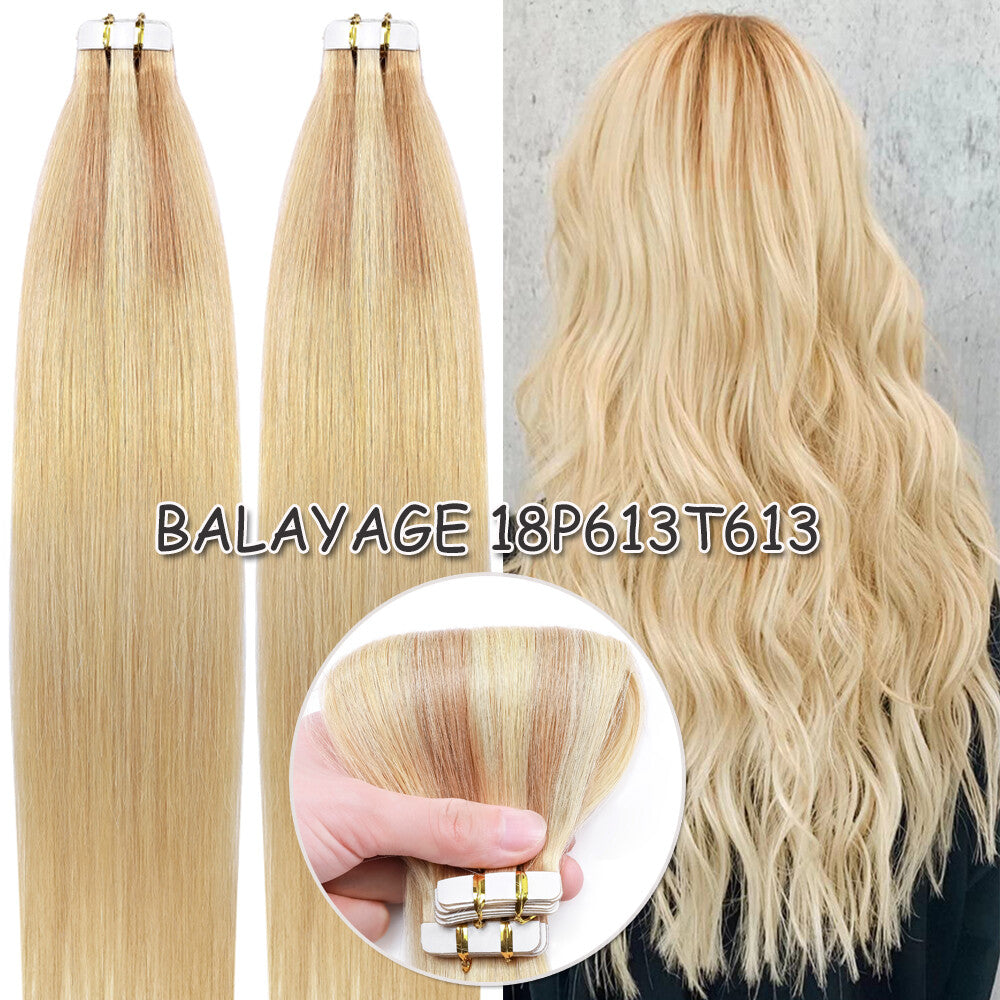 60PCS Tape-In Human Hair Extensions Skin Weft Straight 150g - Thick & Natural