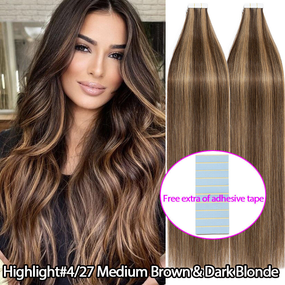 Russian Tape-In Human Hair Extensions - 100% Remy Body Wave, Multiple Colors & Lengths