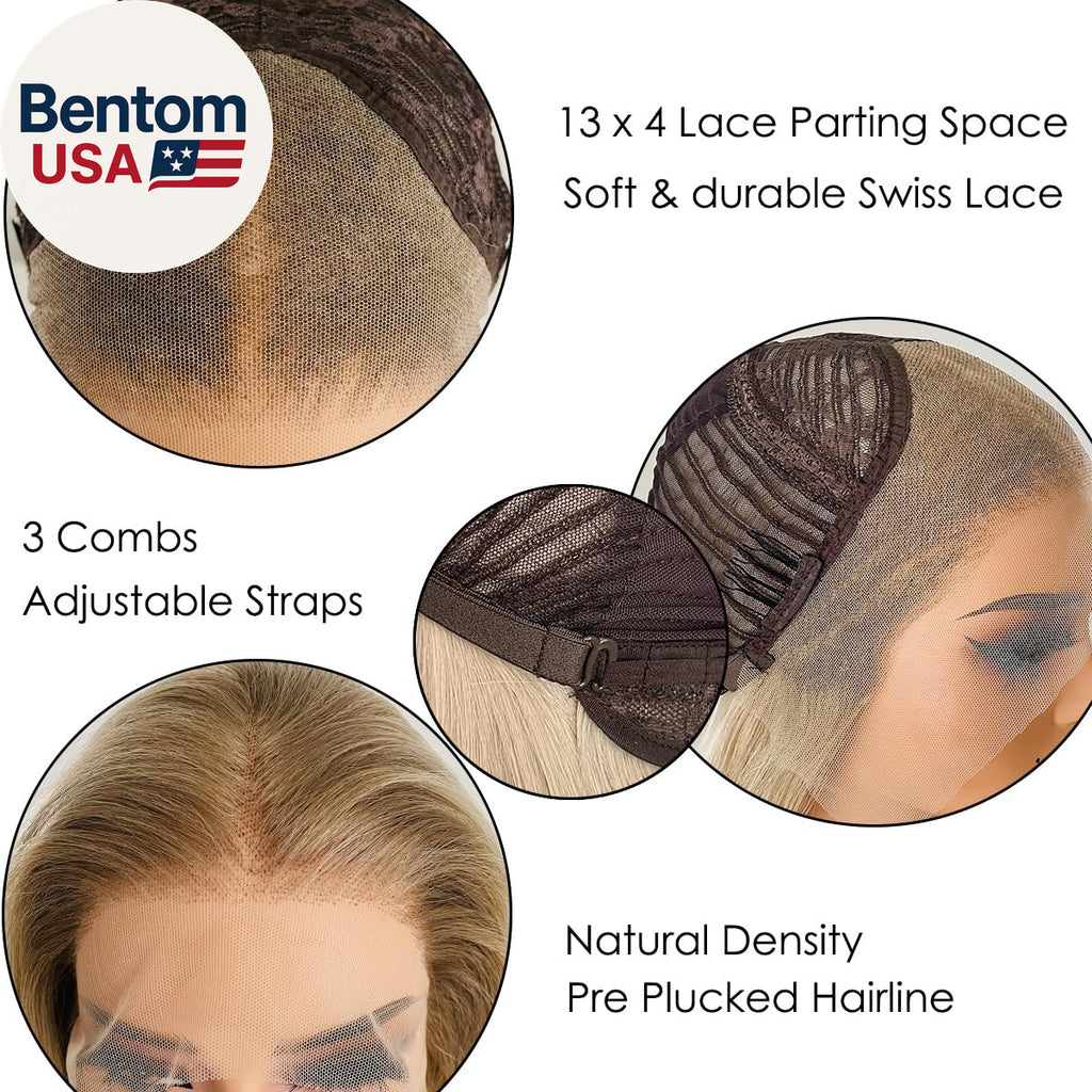 Ash Blonde Synthetic Lace Front Wig Long Straight Heat-Resistant Fiber Hair Ombre