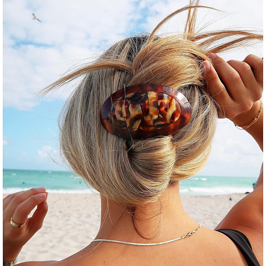 Oval Dual-Tone Handmade Hair Barrette for Women - Secure, Elegant Hair Accessory