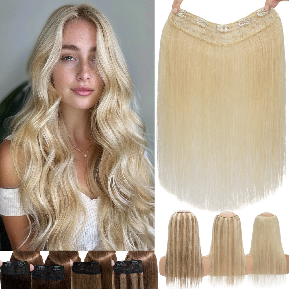 V Shape Clip-In Human Hair Extensions Full Head - Blonde, Remy Virgin