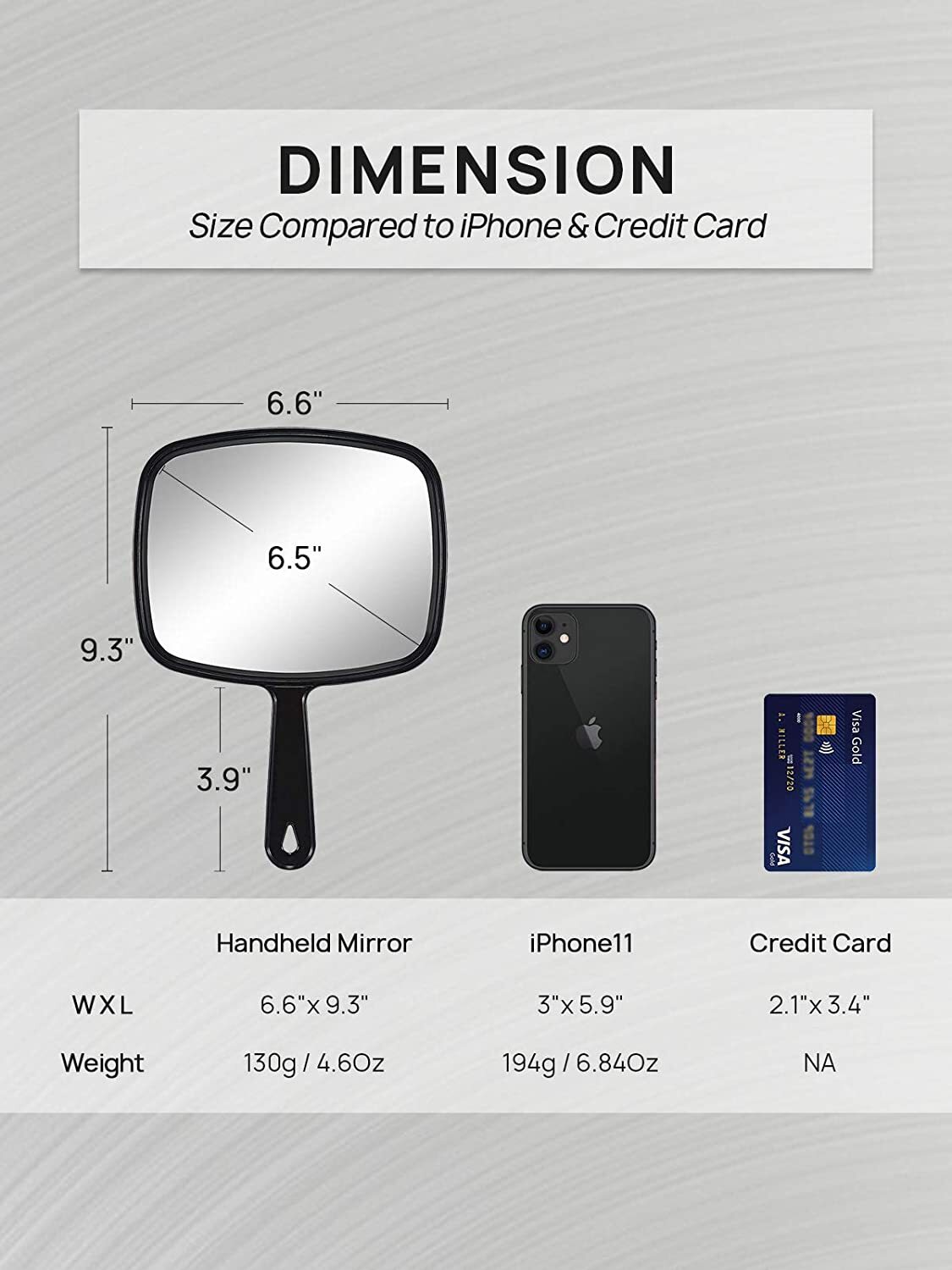 Large Handheld Mirror for Salon & Makeup - Black, 9.1 x 12.6 Inches