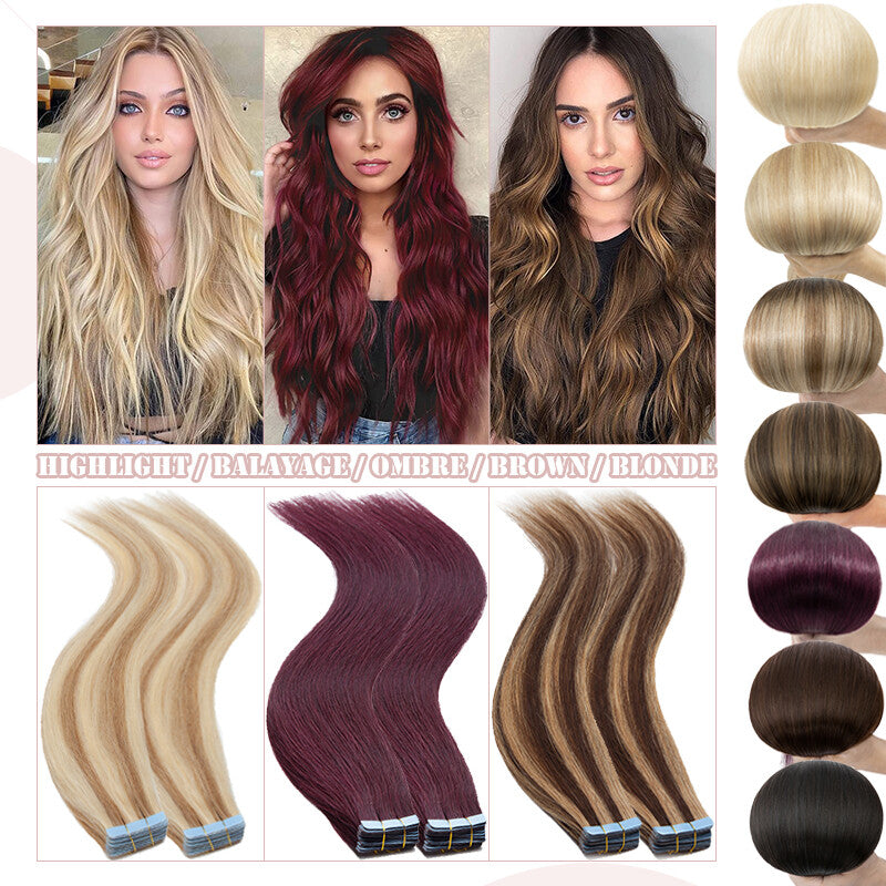 Remy Human Hair Extensions Tape-In Traceless Skin Weft 40PCS Multiple Lengths & Colors