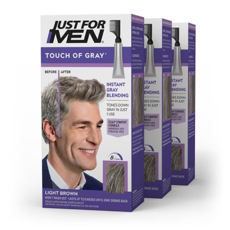 Men's Gray Hair Color Kit with Comb Applicator - Light Brown T-25