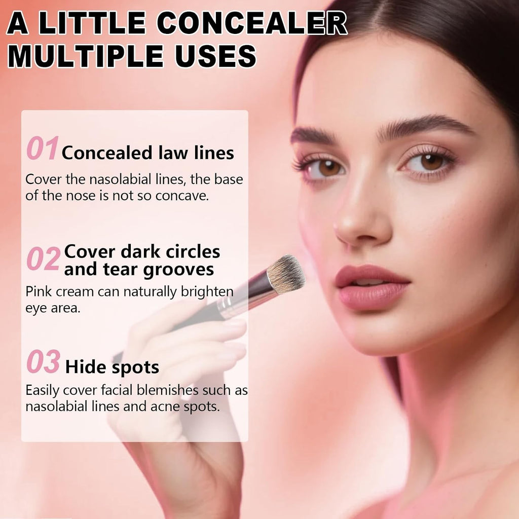 Under Eye Brightener Concealer with Brush - Hydrating Pink Brightening Cream