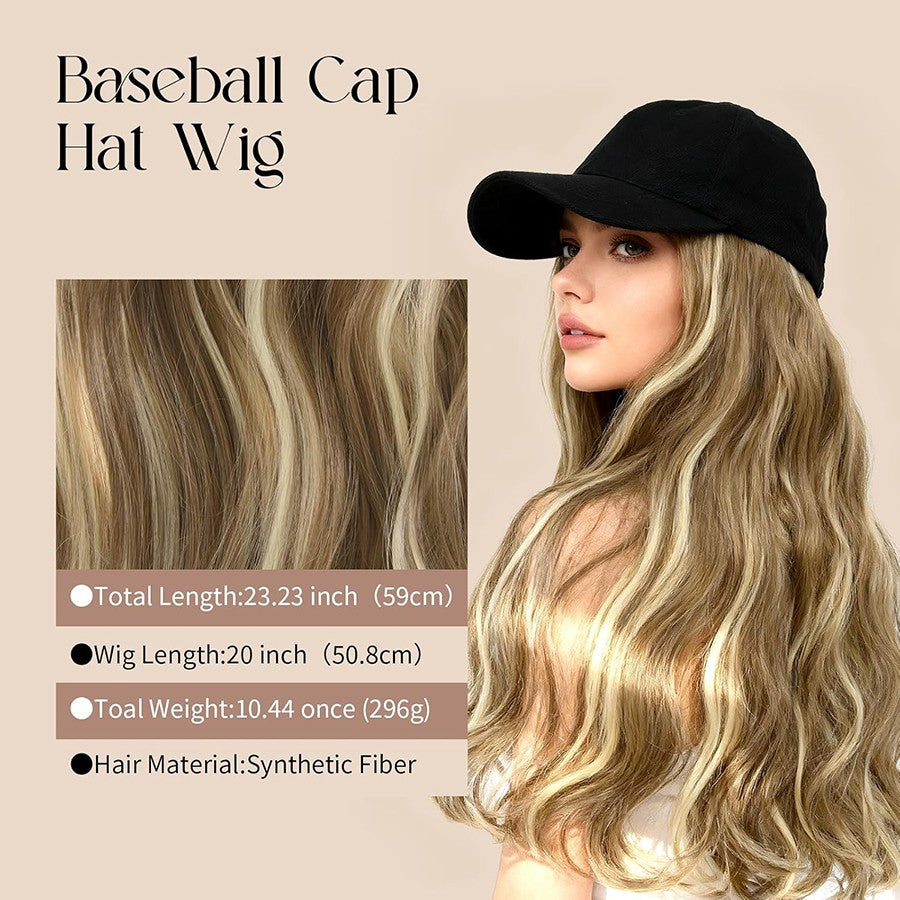 16-Inch Long Curly Cap Wig with Adjustable Baseball Hat and Attached Hair