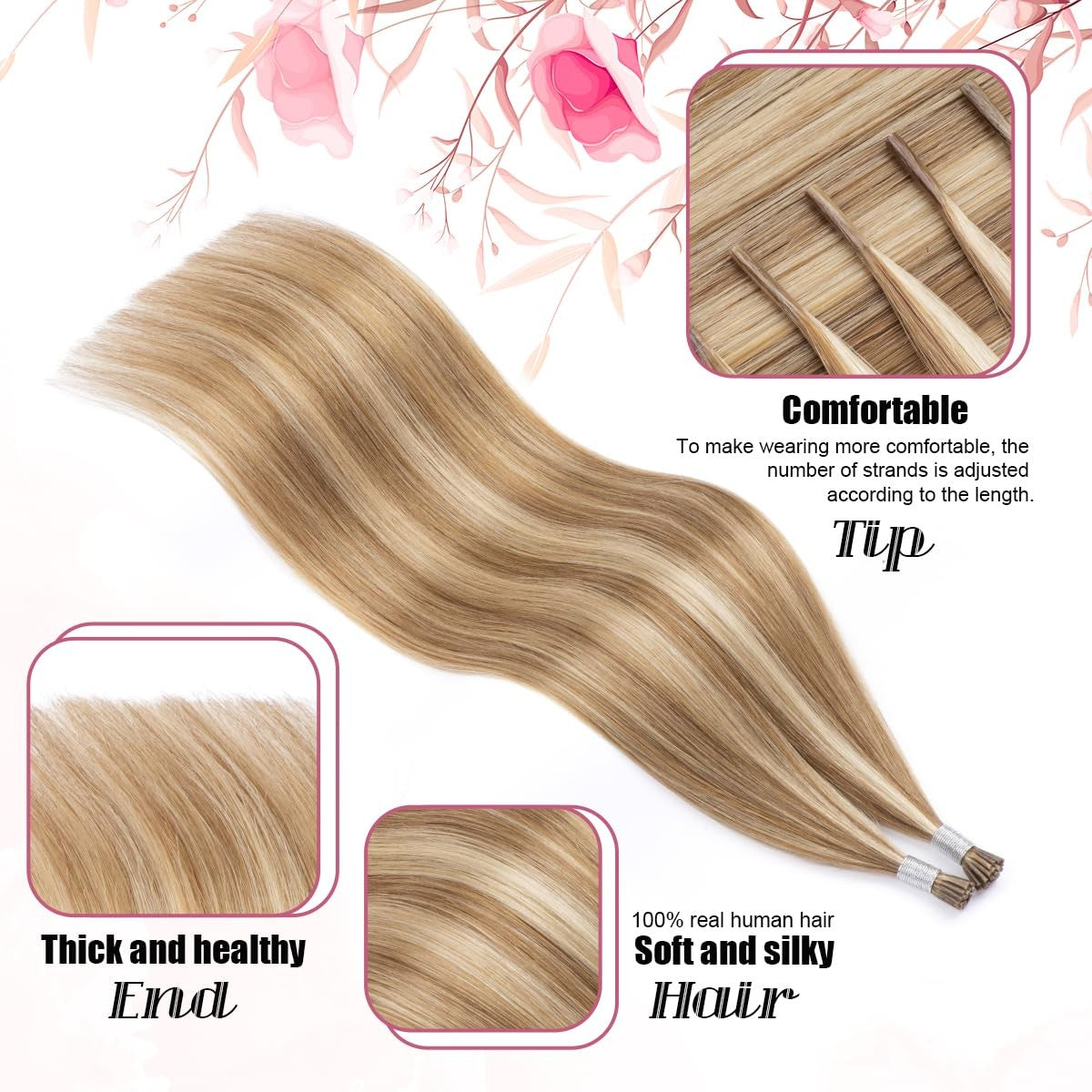 18 Inch Keratin Hair Extension Tips - #8/613 Blonde, 50g