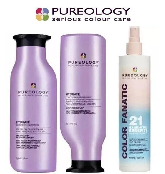 Pureology Hydrate Shampoo & Conditioner + Color Fanatic Spray Set - Hair Care Gift Set