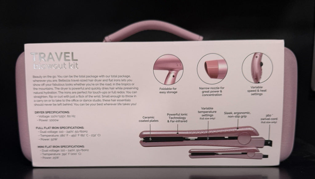 Travel Hair Dryer and Flat Iron Set - Dual Voltage Mini Blowout Kit with Carrying Case