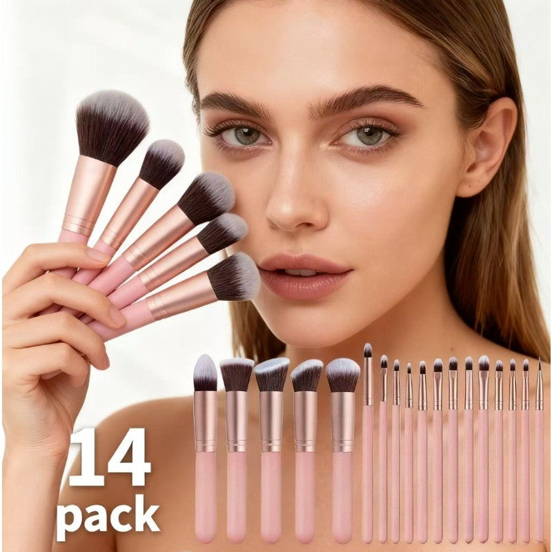 14-Piece Professional Makeup Brush Set - Synthetic Face & Eye Brushes