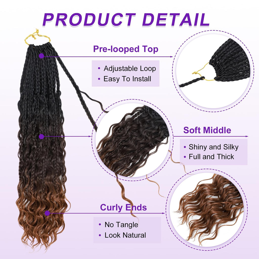 Goddess Box Braids Crochet Hair 18 Inch Boho Style for Black Women