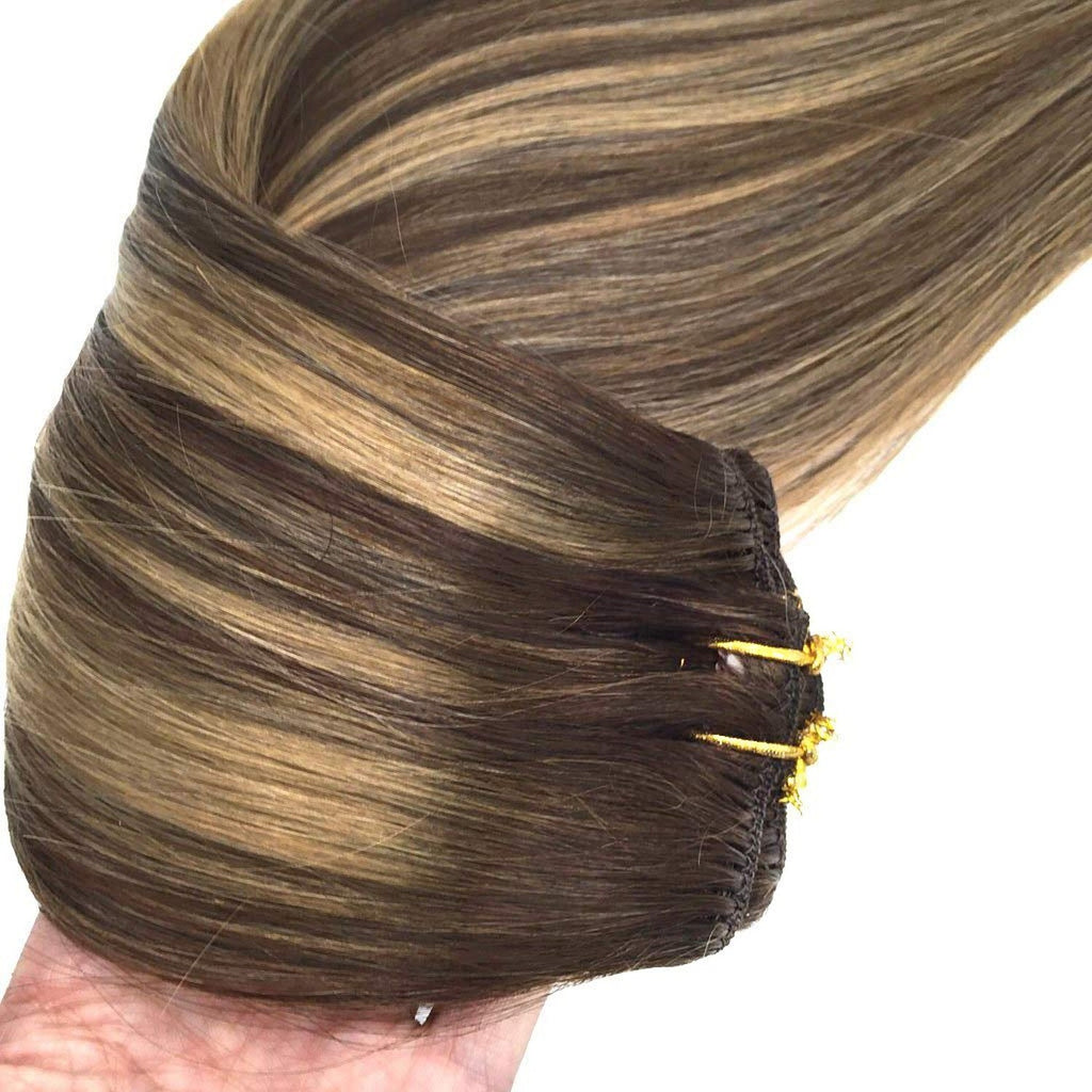 Clip-in Hair Extensions for Women, Real Human Hair, 16 Inch Long, 7pcs
