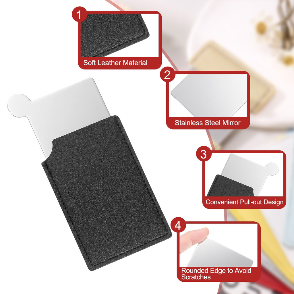 Portable Pocket Mirror with Stainless Steel Frame and Leather Cover