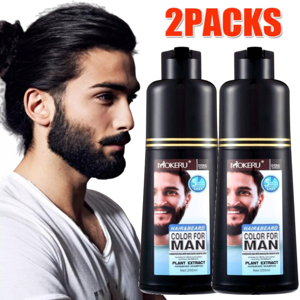 Men's Beard Hair Color Dye Shampoo - Natural Black Darkening 2-Pack