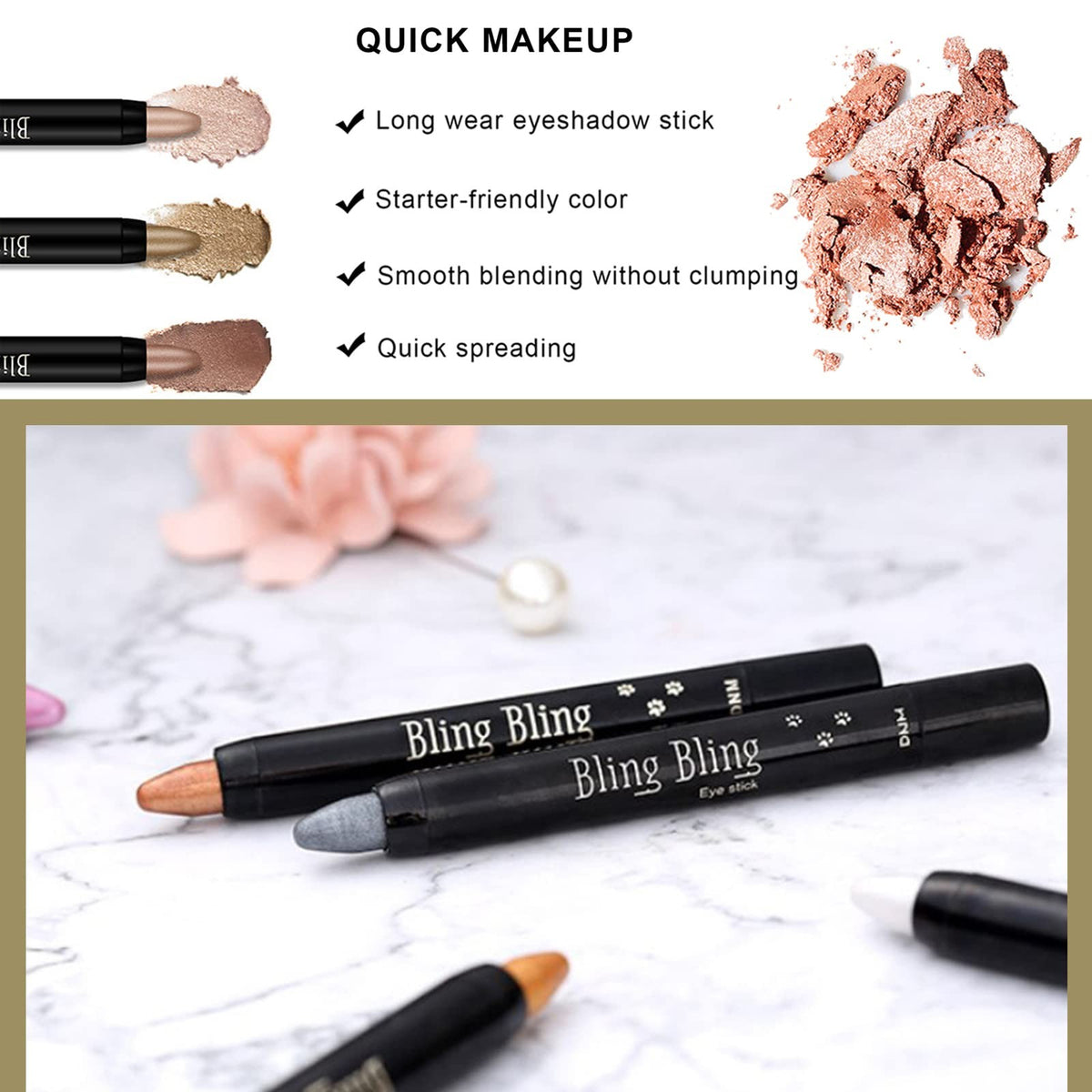 Joyeee Multichrome Eyeshadow Sticks Set – 16 Colour Waterproof Glitter Eye Makeup