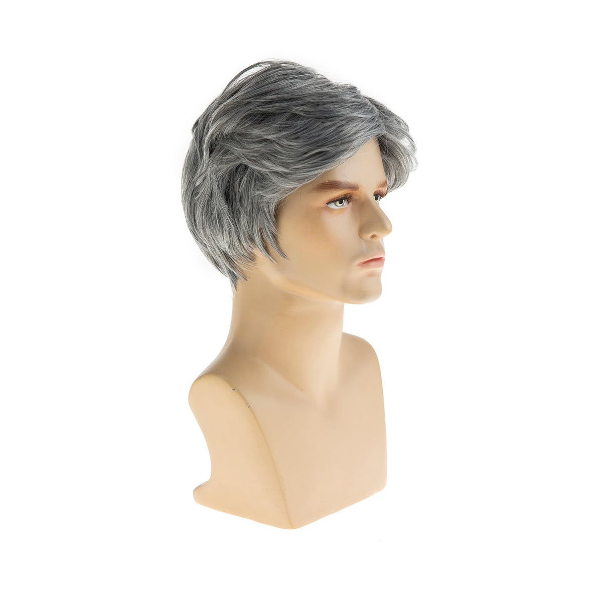Men's Short Layered Grey Synthetic Wig for Cosplay Halloween Costume