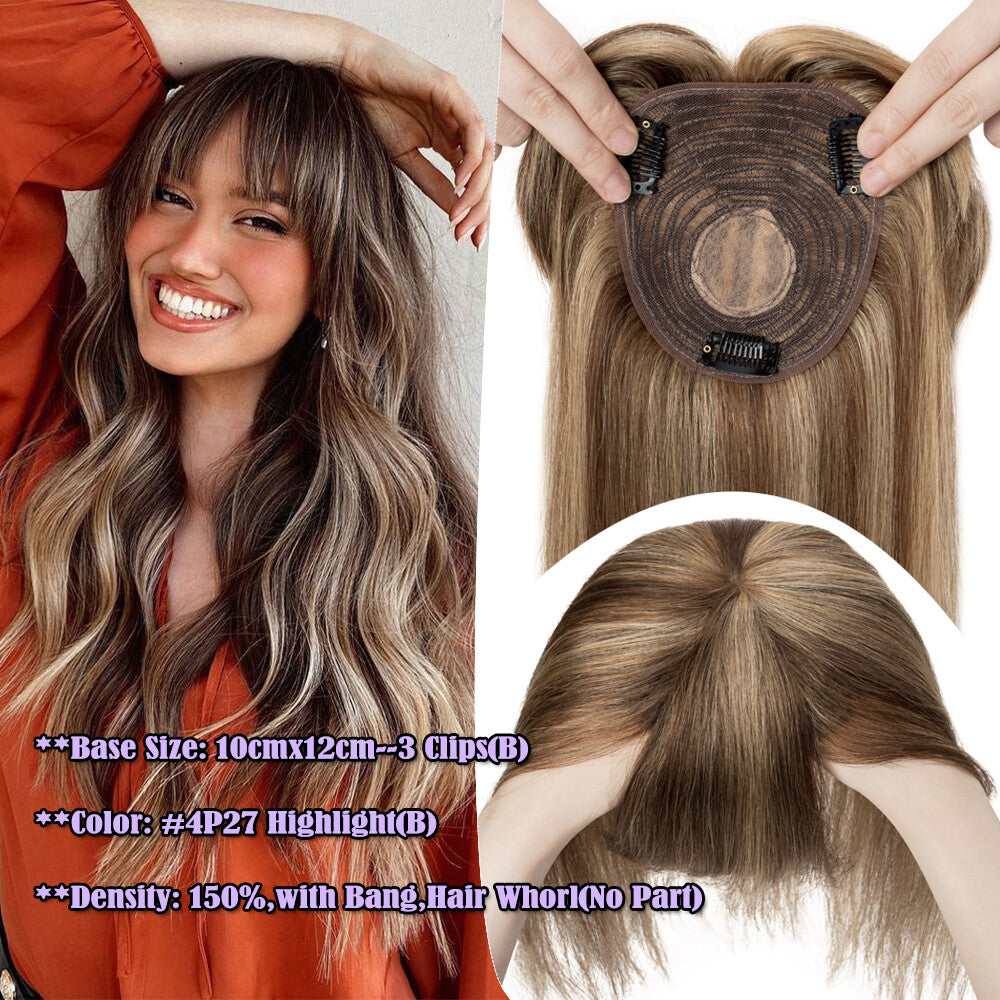 Clip-In Hair Topper with Silk Base - Remy Human Hair, Multiple Sizes & Colors
