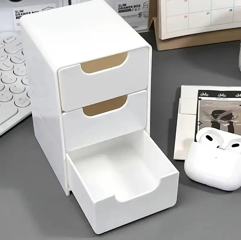 3 Tier Cosmetic & Jewelry Drawer Storage Organizer - Multi-Purpose Desk Holder